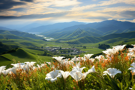 鲜花农村素材夏季山坡上盛开的美丽景观背景