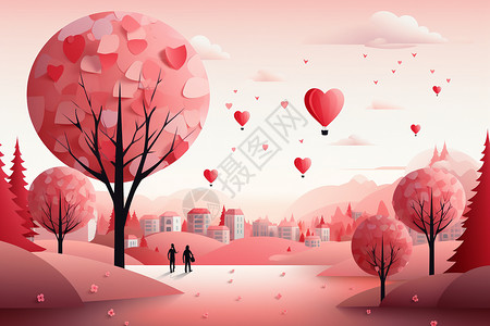 浪漫的情人节平面插图背景图片