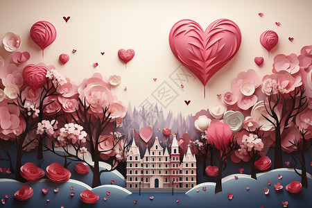 樱花城堡情人节背景设计图片