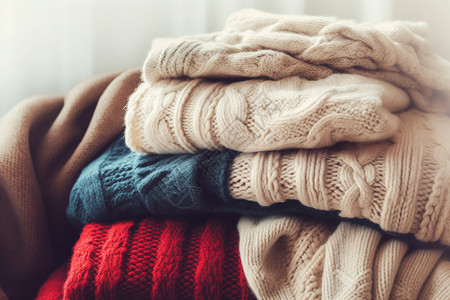 颜色多样围巾不同颜色的羊毛衣服背景