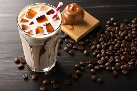 巧克力与冰咖啡饮品背景图片