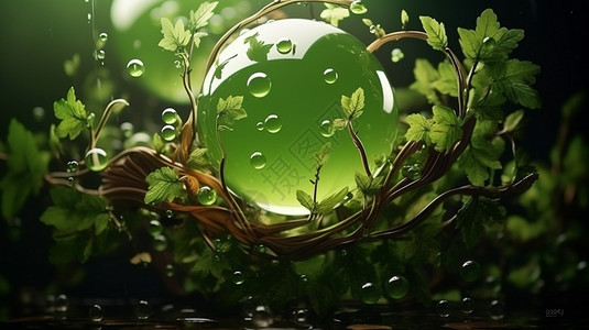 绿色树枝藤蔓树枝上的水泡插画