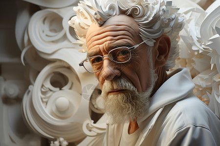 价值观精神雕塑白色3D纸雕老教师合成形象插画