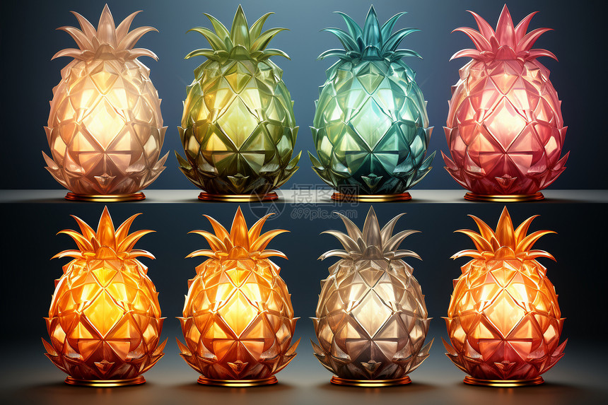 多彩渐变玻璃菠萝艺术造型图片