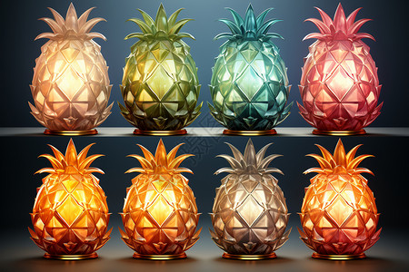 多彩菠萝多彩渐变玻璃菠萝艺术造型插画