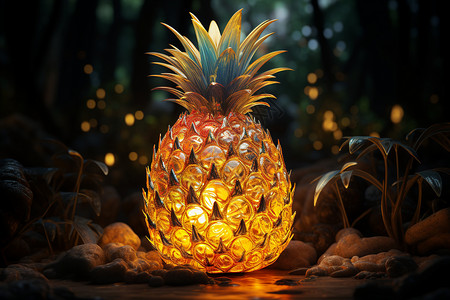 发光玻璃质感菠萝艺术品背景图片