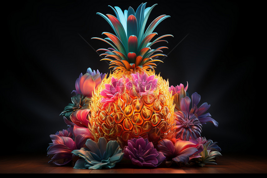 多彩玻璃质感菠萝艺术品图片