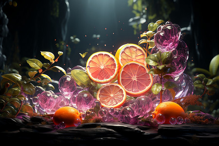 鲜橙促销梦幻科技风橙子艺术插画插画
