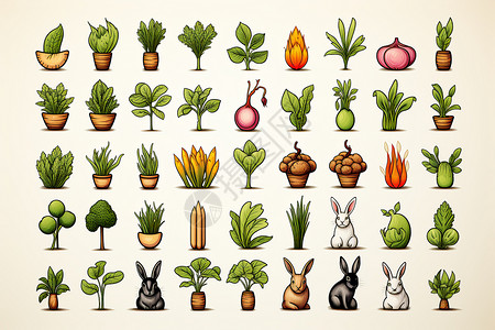 植物和兔子图标图片