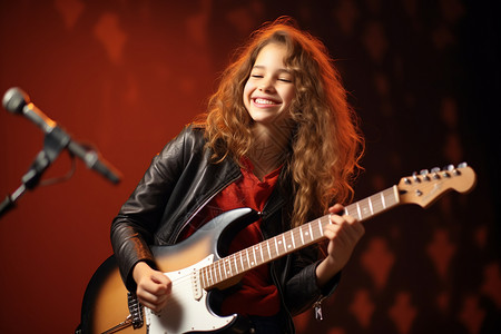 吉他少女音乐会上的摇滚少女背景