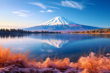 山中湖雪山风光背景