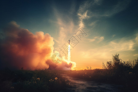 黎明时分火箭发射图片
