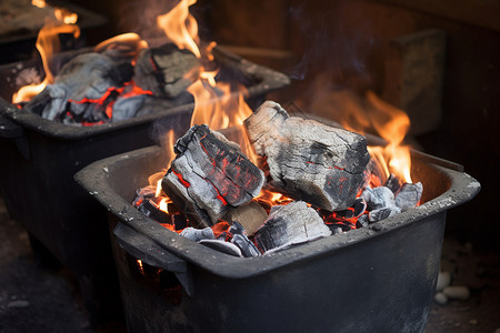 炉子里燃烧的煤炭背景图片