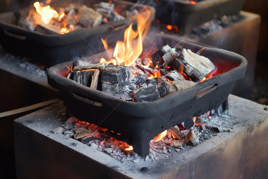 燃烧的烧烤煤炭图片