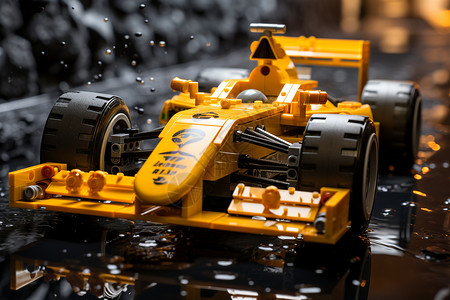 卡丁车比赛黄色的赛车玩具设计图片