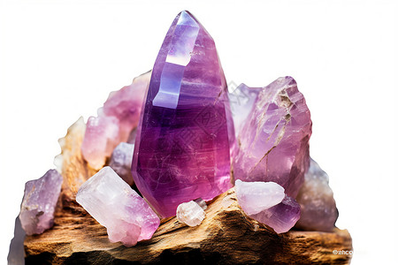 石英簇紫色的水晶矿石背景