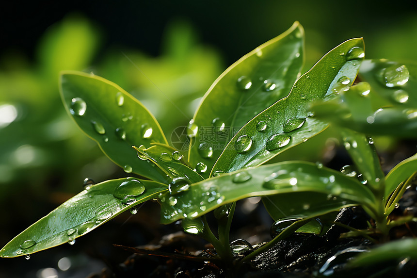 绿叶上的雨滴图片