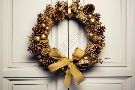 门上的圣诞手工装饰花环背景图片