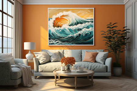 波浪背景墙客厅沙发的装饰背景