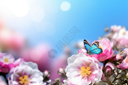 阳光下美丽的粉色花朵背景图片