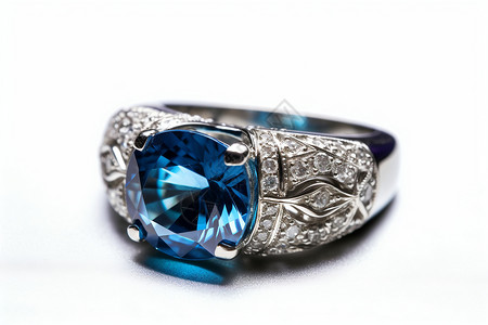 华丽蓝色珍贵的蓝宝石戒指背景