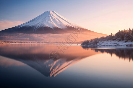 夕阳下富士山美丽的富士山景观背景