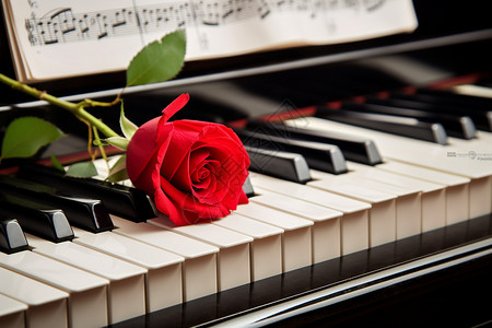 古典钢琴上的玫瑰背景图片