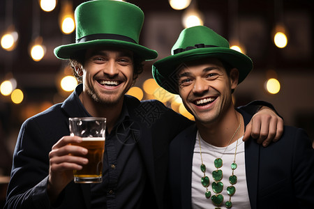 绿帽子帕特里克节喝啤酒的男子背景