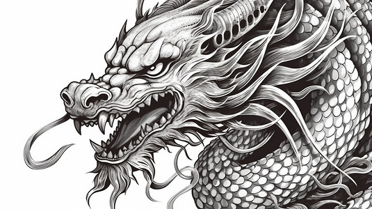 中国龙纹身中国龙素描画插画
