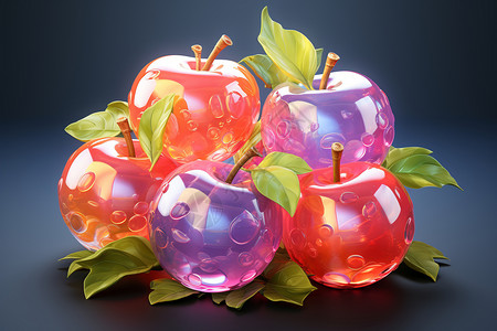樱桃树叶卡通风水晶苹果艺术品设计图片