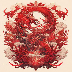 龙年剪纸艺术海报素材传统的龙纹插画