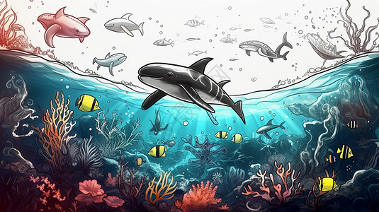 海里的鱼海里的生物插画