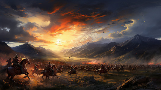 蒙古图片蒙古草原上的战争场面插画