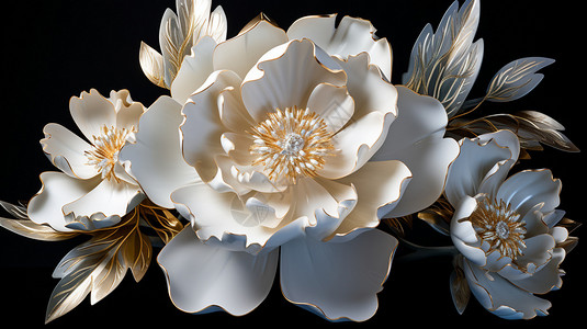 白色瓷器牡丹花艺术品设计图片