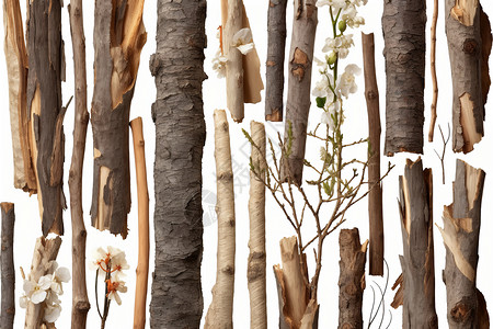 植物树皮各种木头插画