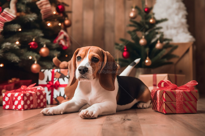 圣诞树和小狗图片