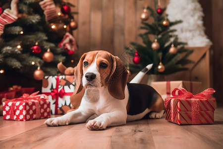 圣诞树和小狗背景图片