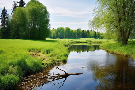 河流边的绿草高清图片