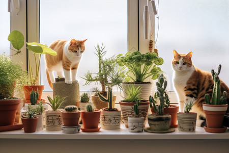 盆栽上的小猫图片