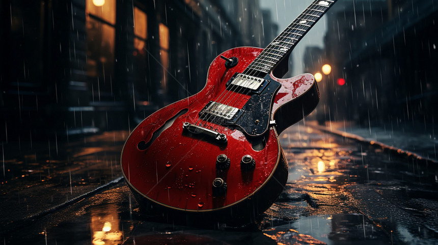 雨天吉他图片