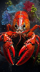 美味龙虾海报石头上的小龙虾插画