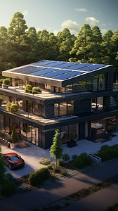 有太阳能电池板的房屋背景图片