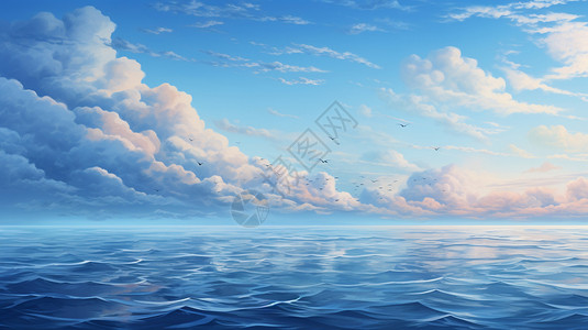 一望无际的蓝天一望无际的大海插画