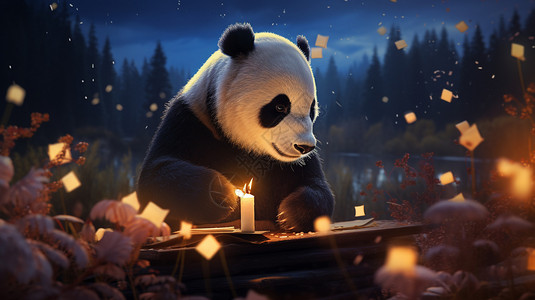 写信的熊猫背景图片