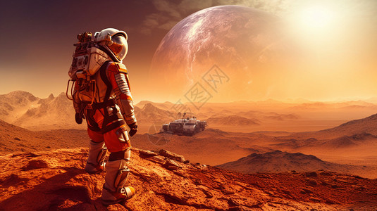 岩石表面火星宇航员插画