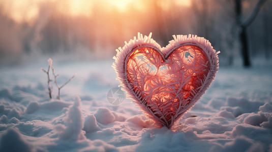 爱与被爱雪地里的心形设计图片