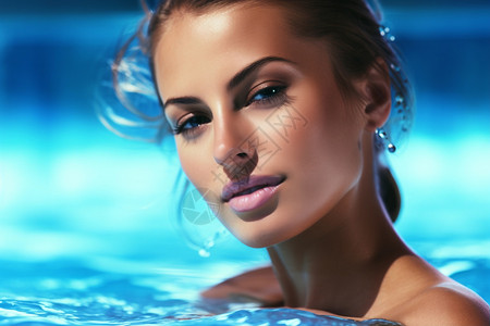 女人在泳池里背景图片
