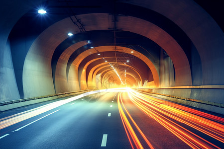 夜间道路交通隧道夜景设计图片