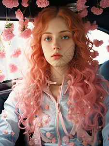粉红色卷发的少女图片