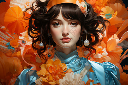 超现实花朵花朵下的女人肖像背景